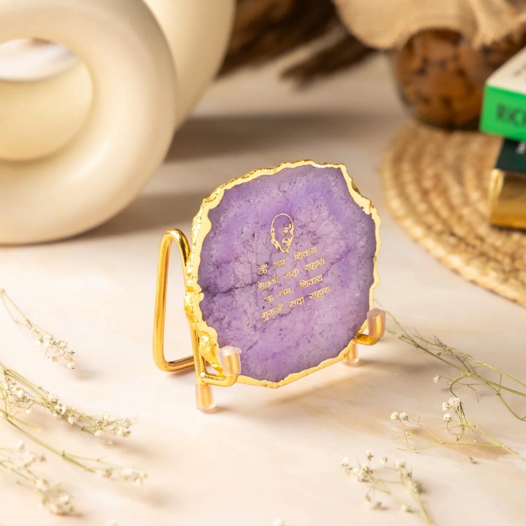 Guru Ji Crystal Agate Metal Mantra Frame