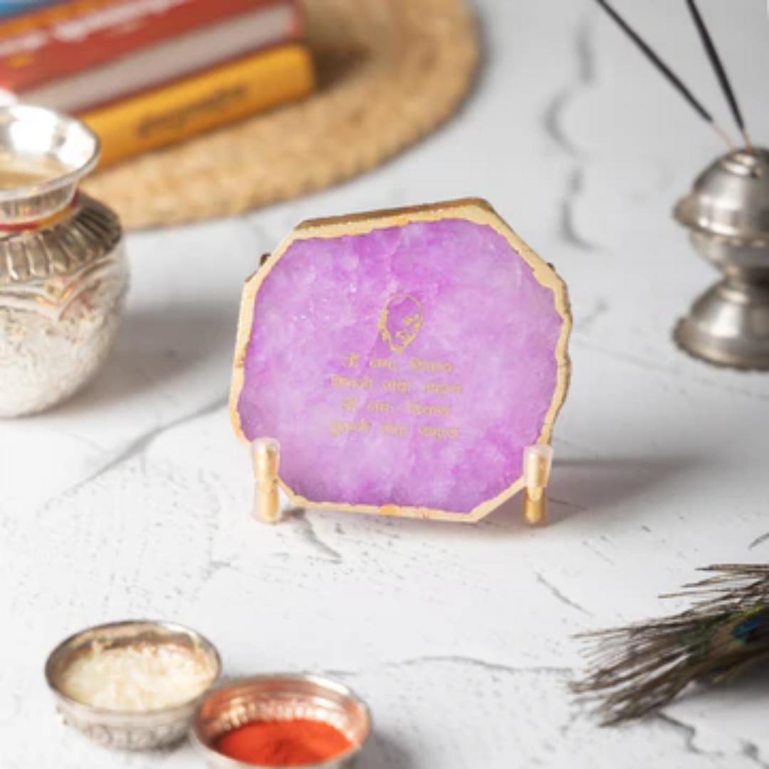 Guru Ji Crystal Agate Metal Mantra Frame