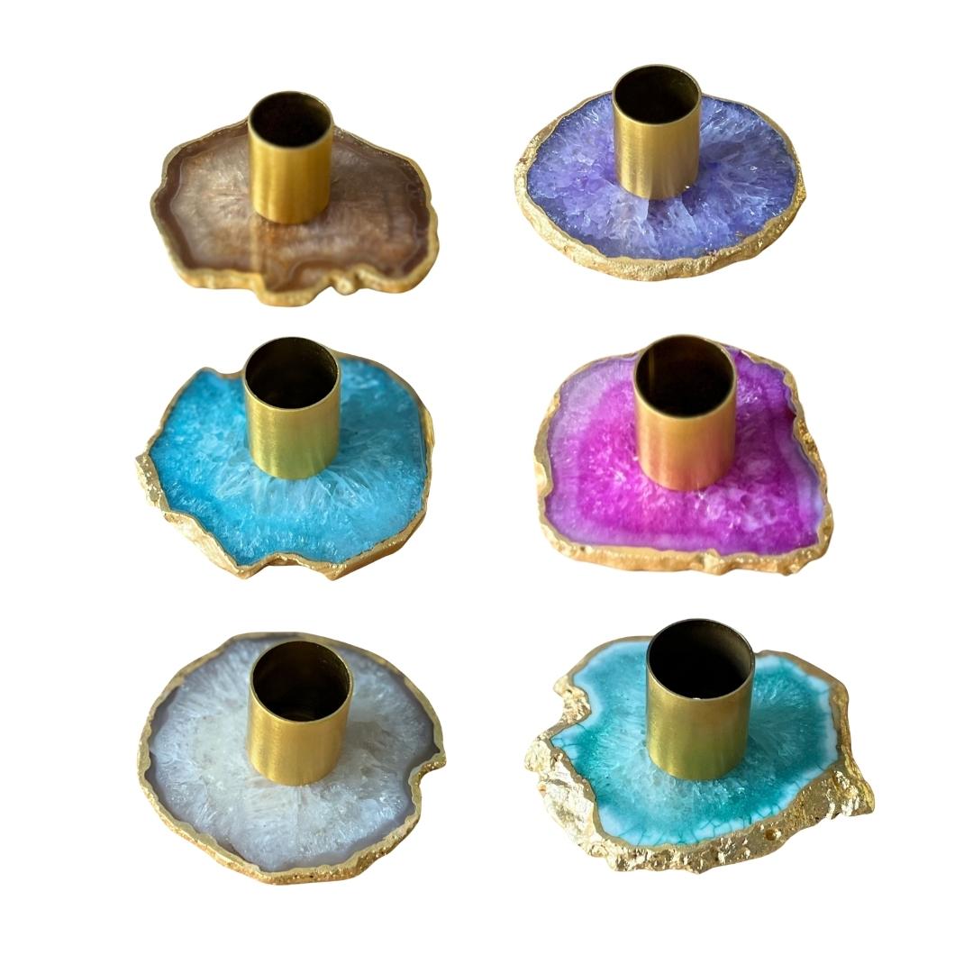 Crystal Agate Candle Holders in multiple color options