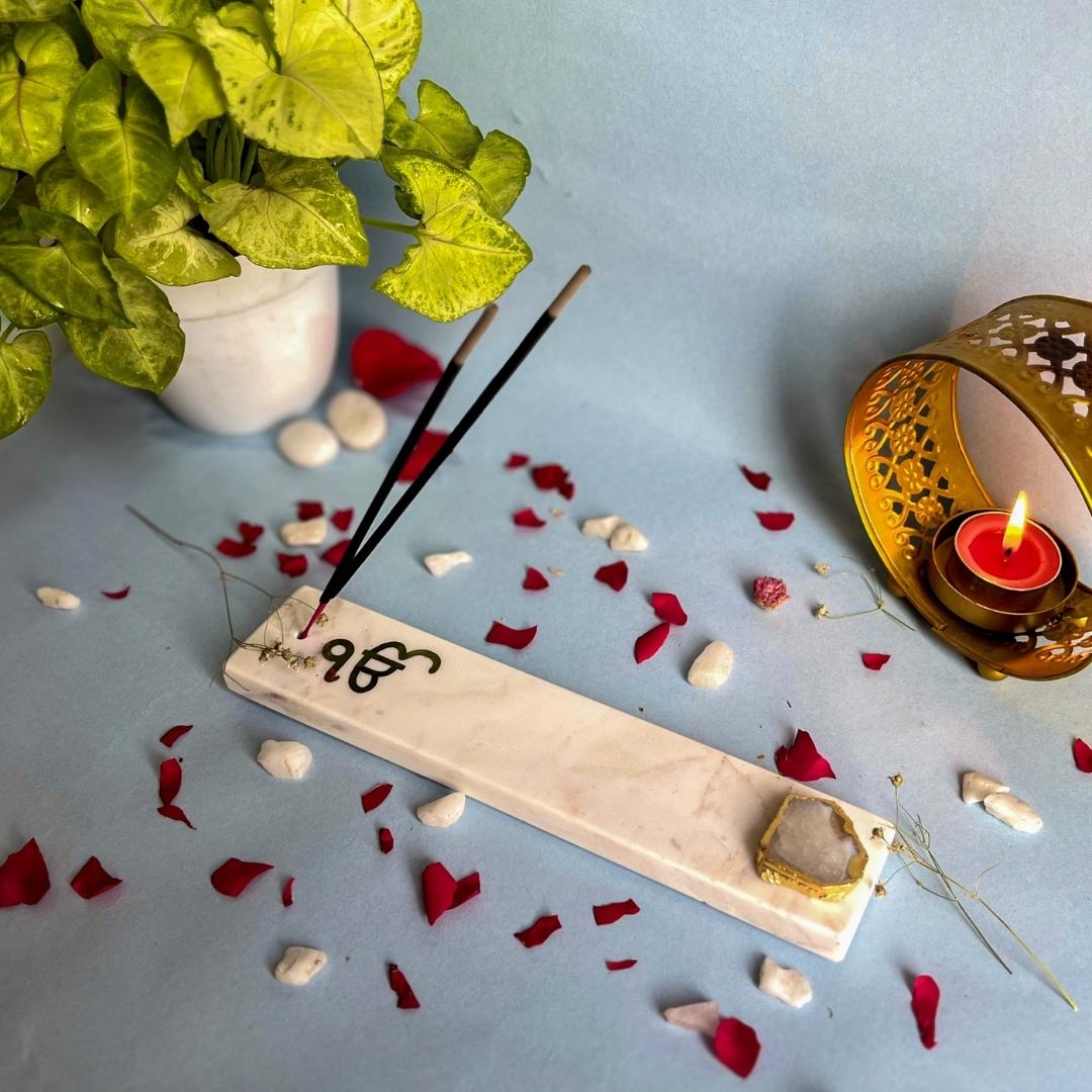 Ik Onkar Symbol Mable and crystal agate incense stick holders