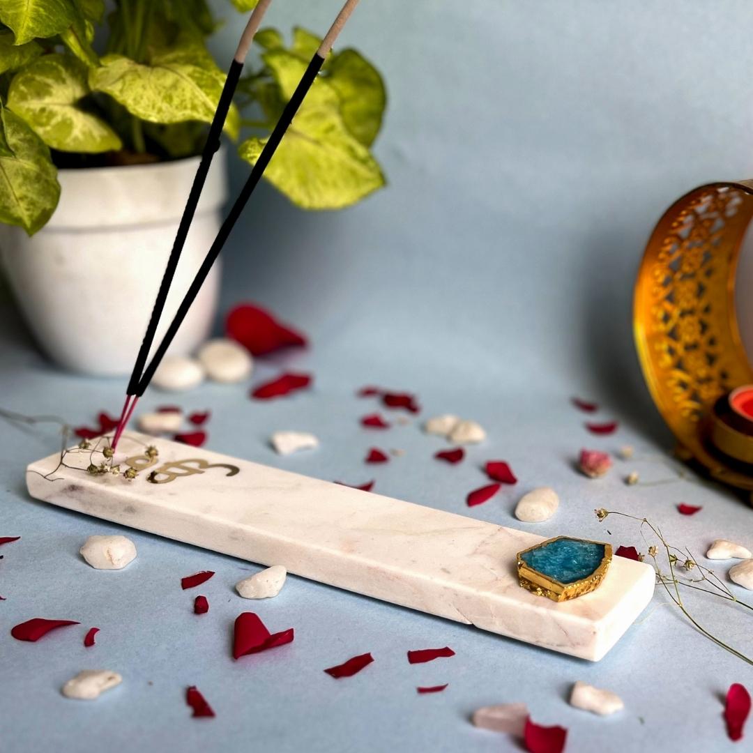 Ik Onkar Symbol Mable and crystal agate incense stick holders
