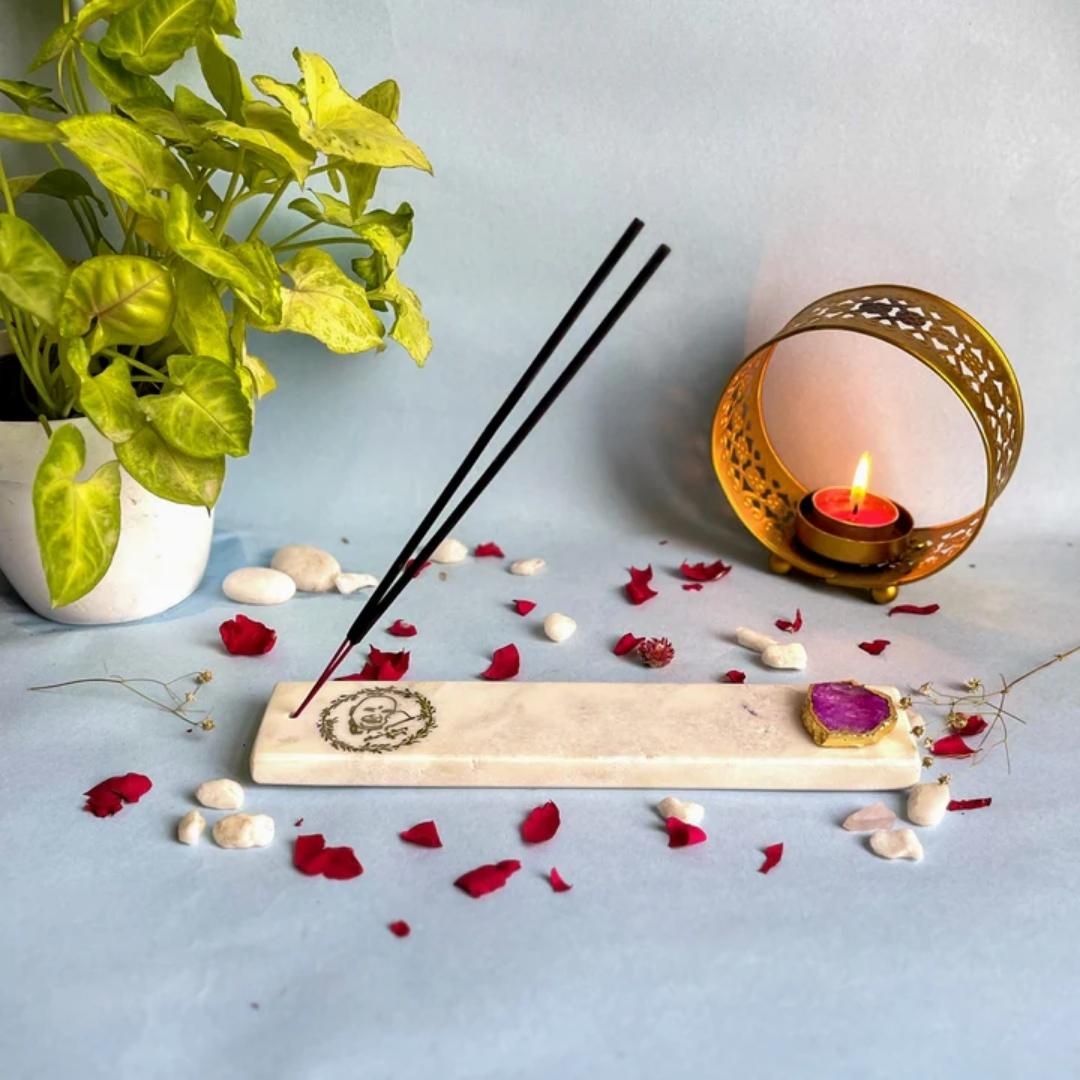 Guru Ji White Marble and Crystal Agate Incense Stick Holders