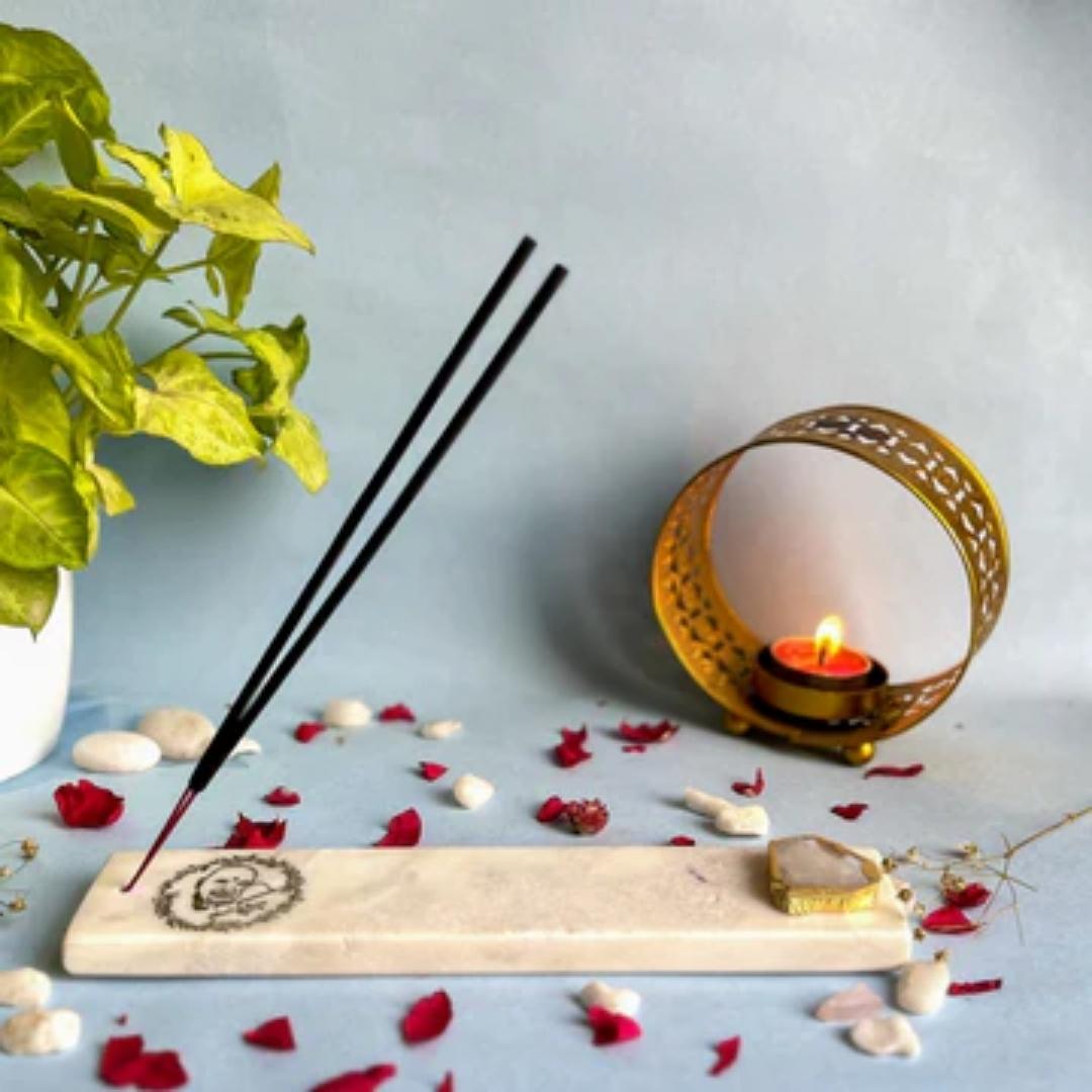 Guru Ji White Marble and Crystal Agate Incense Stick Holders