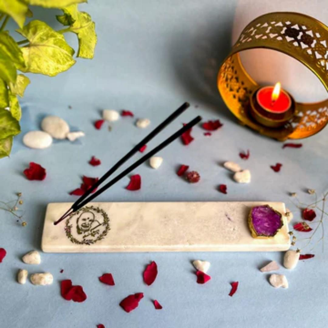 Guru Ji White Marble and Crystal Agate Incense Stick Holders