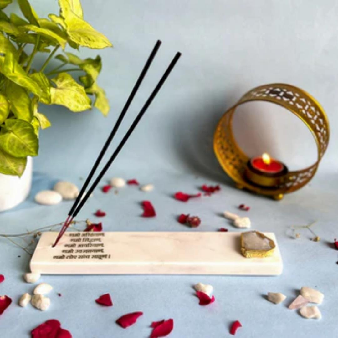 Namokar Mantra White Marble and crystal agate incense stick holders