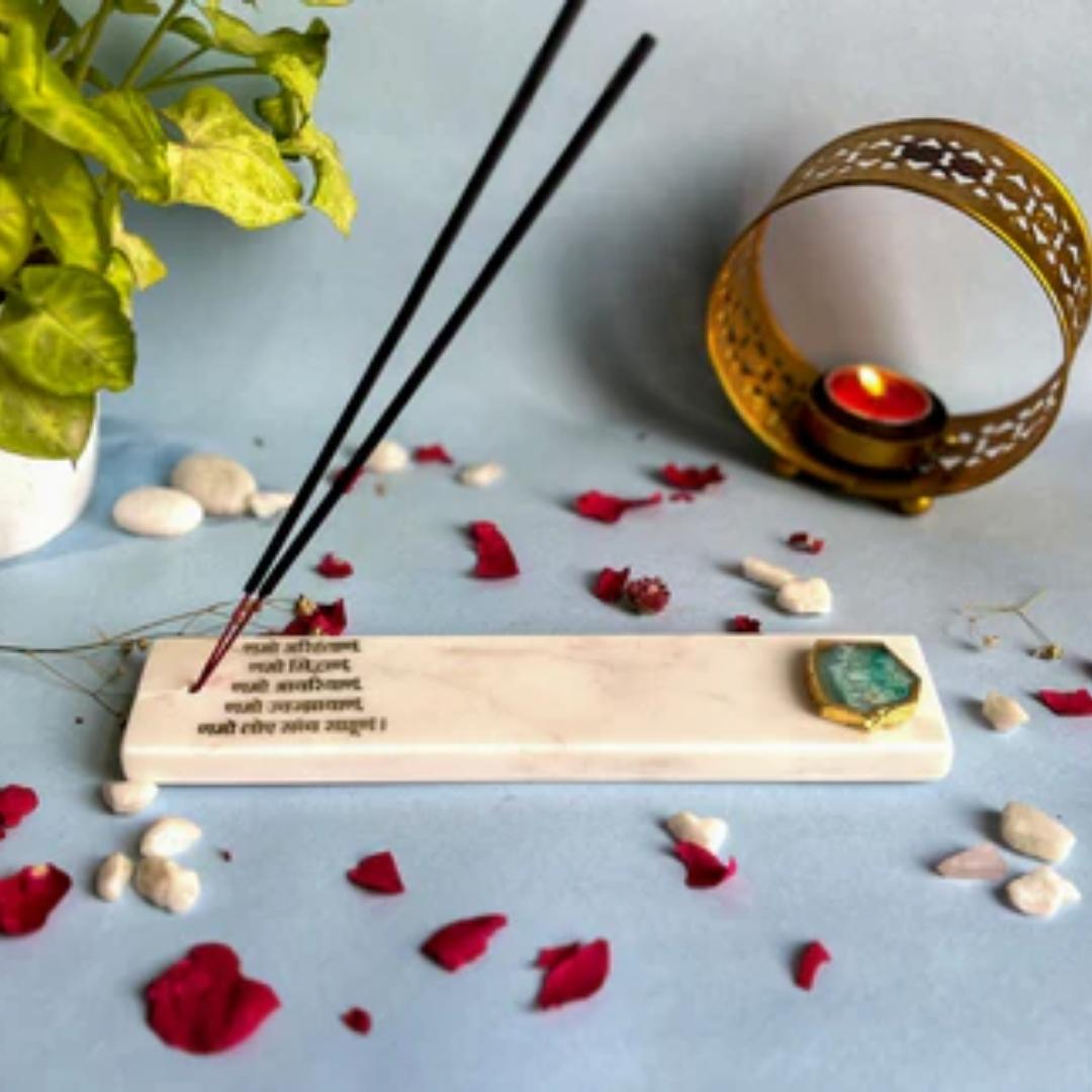Namokar Mantra White Marble and crystal agate incense stick holders