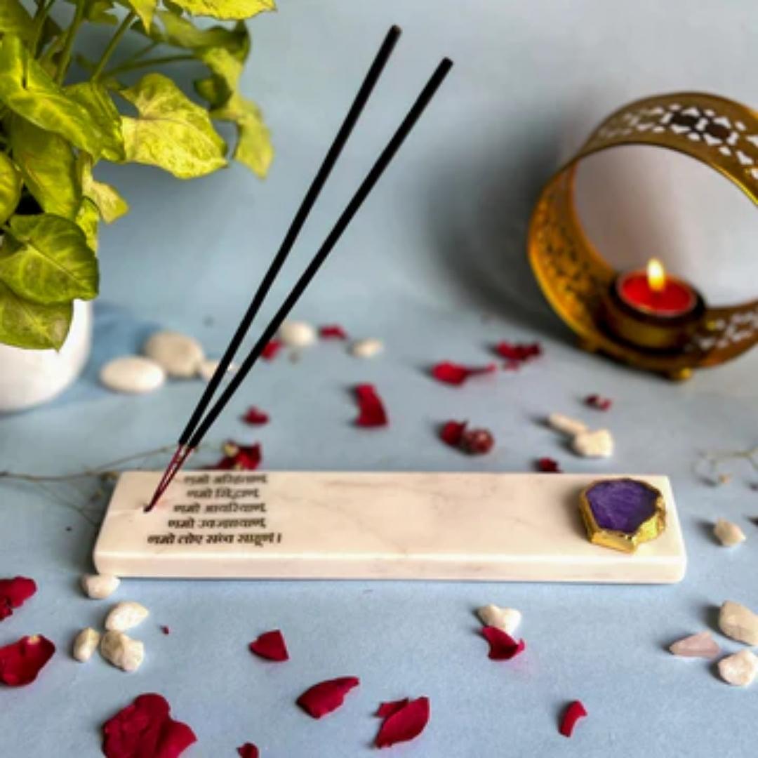 Namokar Mantra White Marble and crystal agate incense stick holders