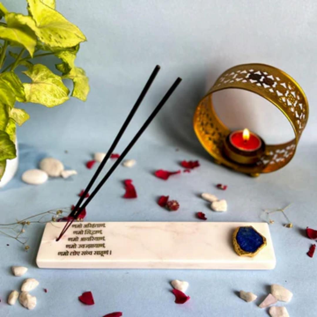 Namokar Mantra White Marble and crystal agate incense stick holders