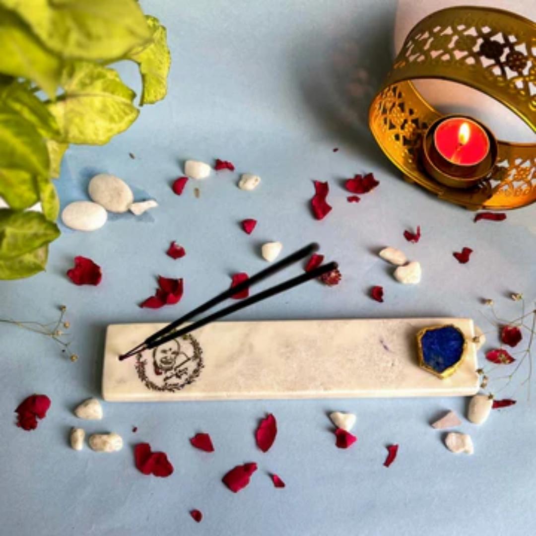 Guru Ji White Marble and Crystal Agate Incense Stick Holders