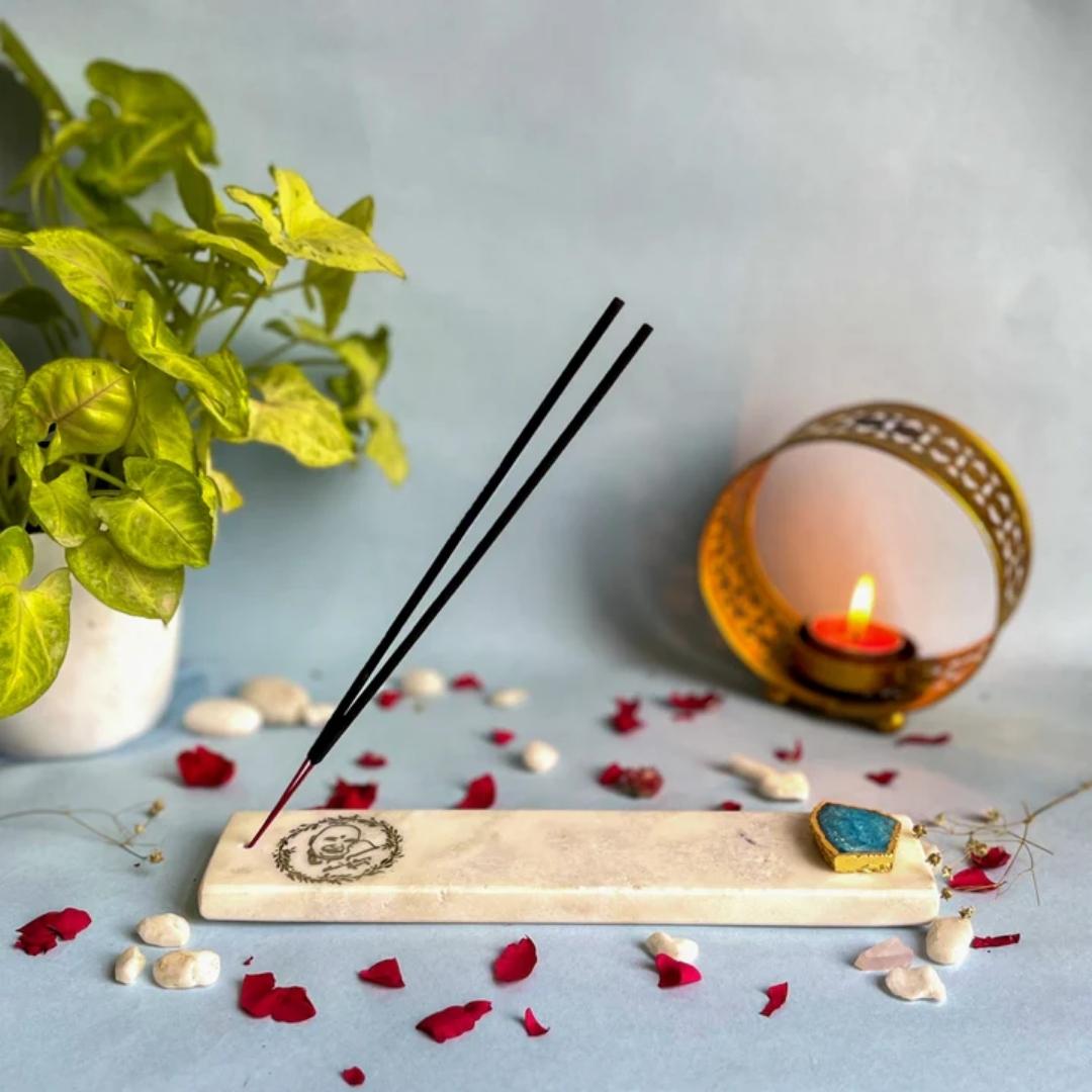 Guru Ji White Marble and Crystal Agate Incense Stick Holders
