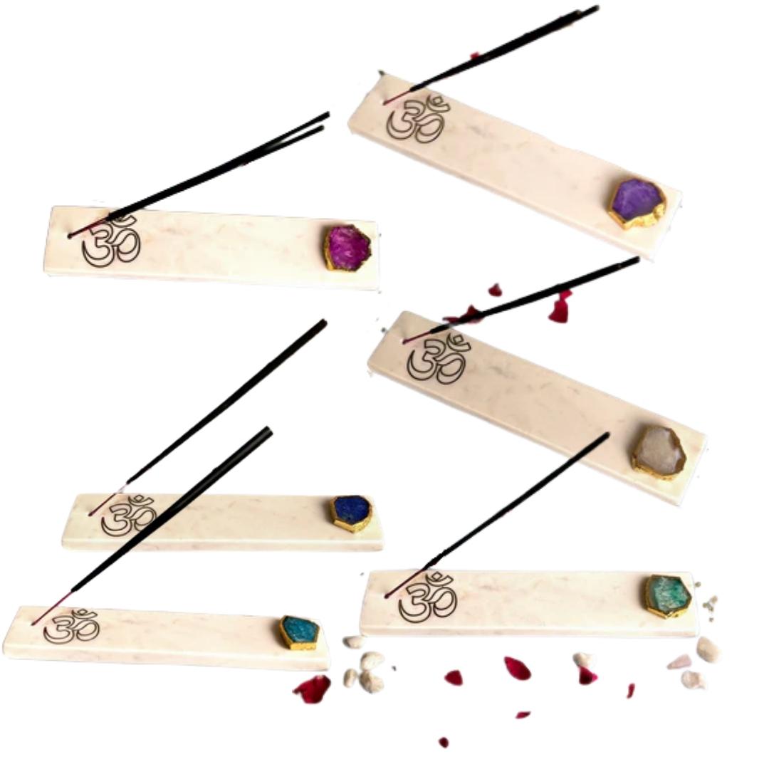 OM Marble and Crystal Agate Incense Stick Holders