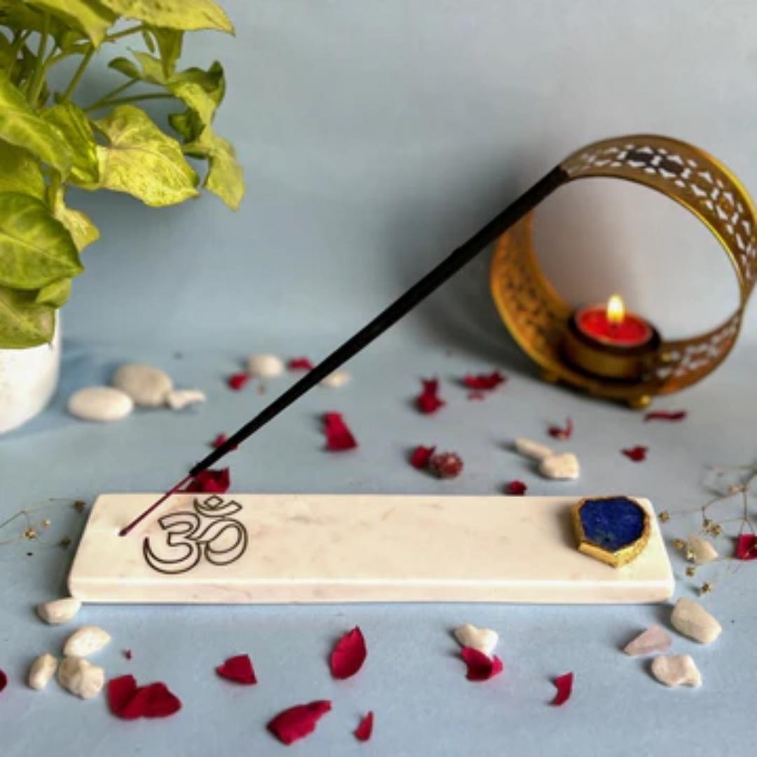OM Marble and Crystal Agate Incense Stick Holders