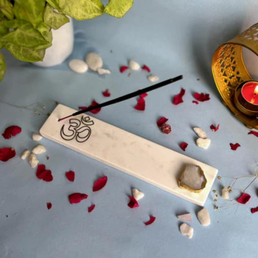 OM Marble and Crystal Agate Incense Stick Holders