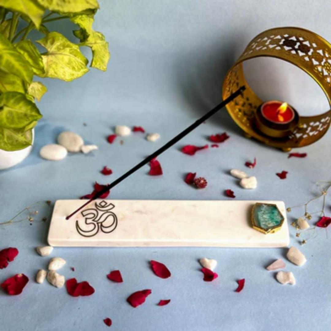 OM Marble and Crystal Agate Incense Stick Holders