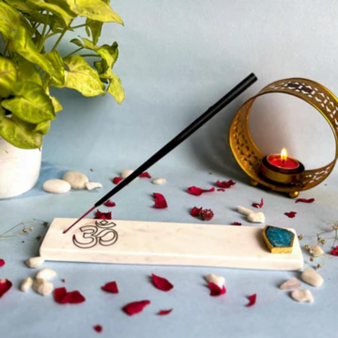 OM Marble and Crystal Agate Incense Stick Holders