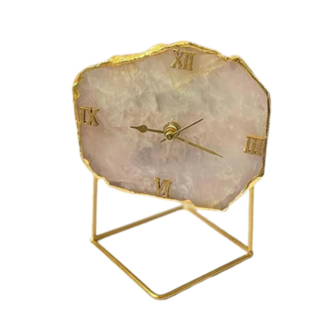 Rose Quartz Desk clock with metal stand