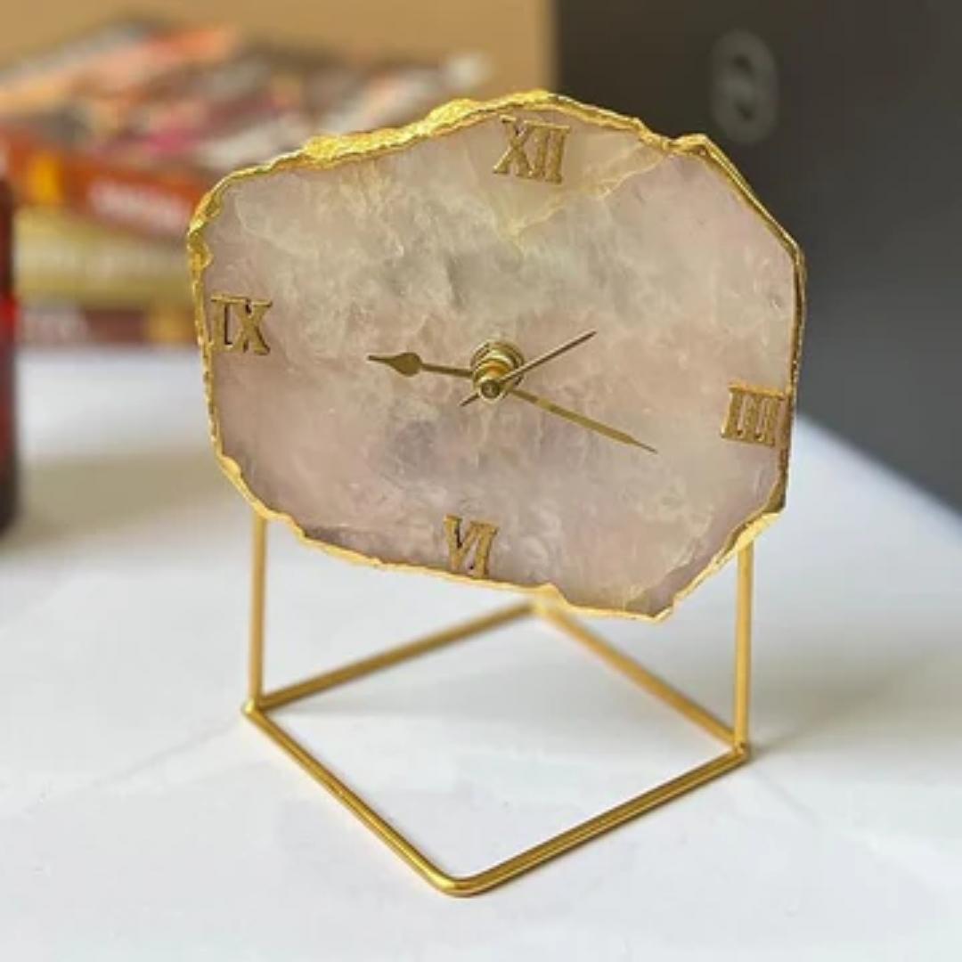 Rose Quartz Desk clock with metal stand