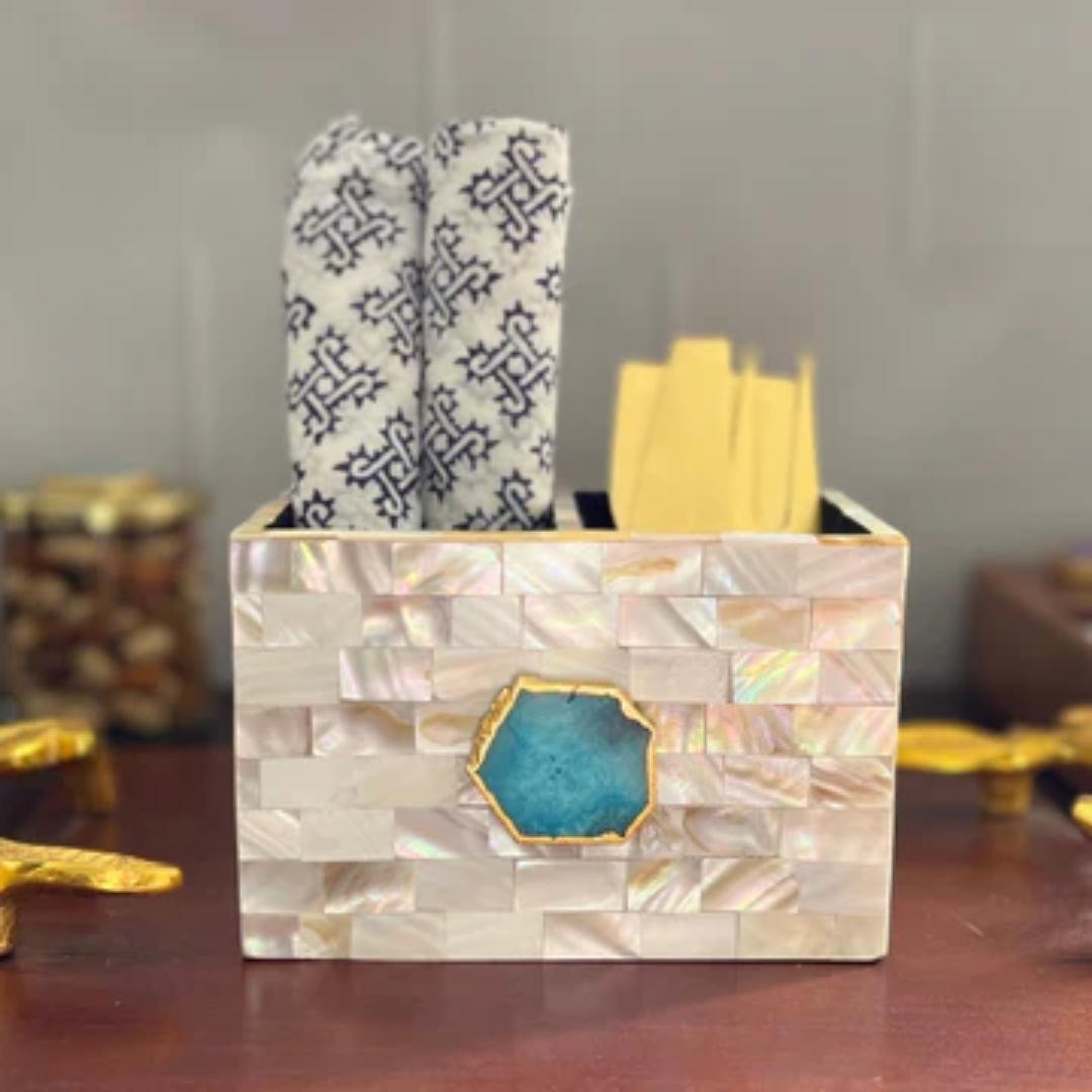 Mother of Pearl Agate Crystal Embellishment Cutlery Holder set in multiple color options