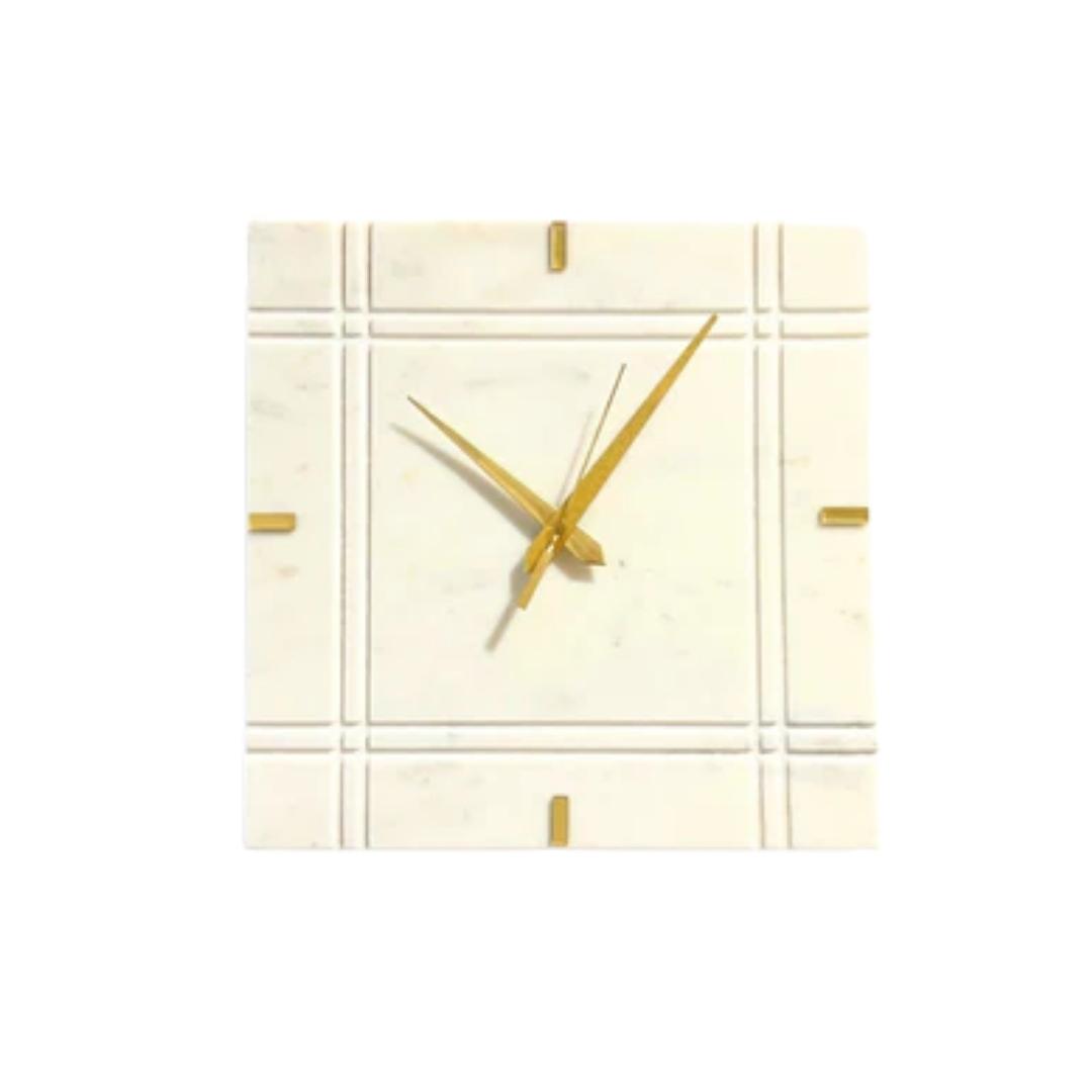 Square White Marble Etched Wall Clock
