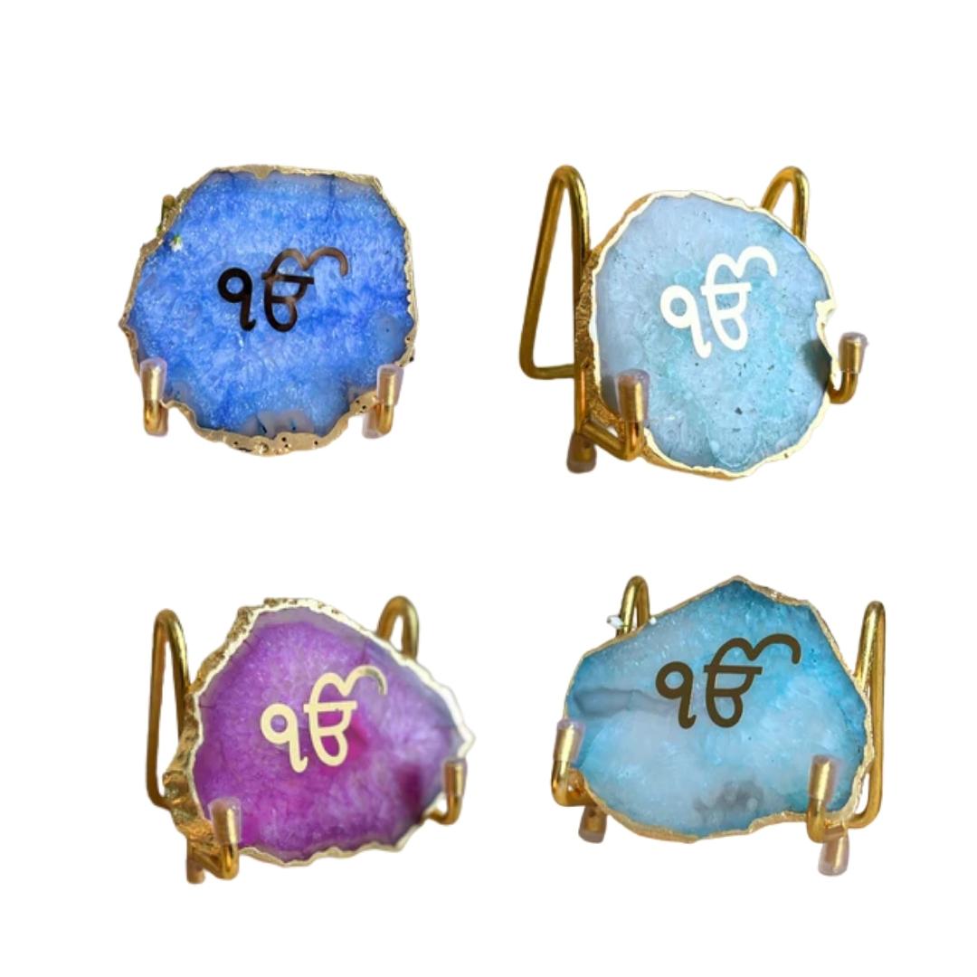 Ik Onkar Symbol Crystal Agate Metal Frame