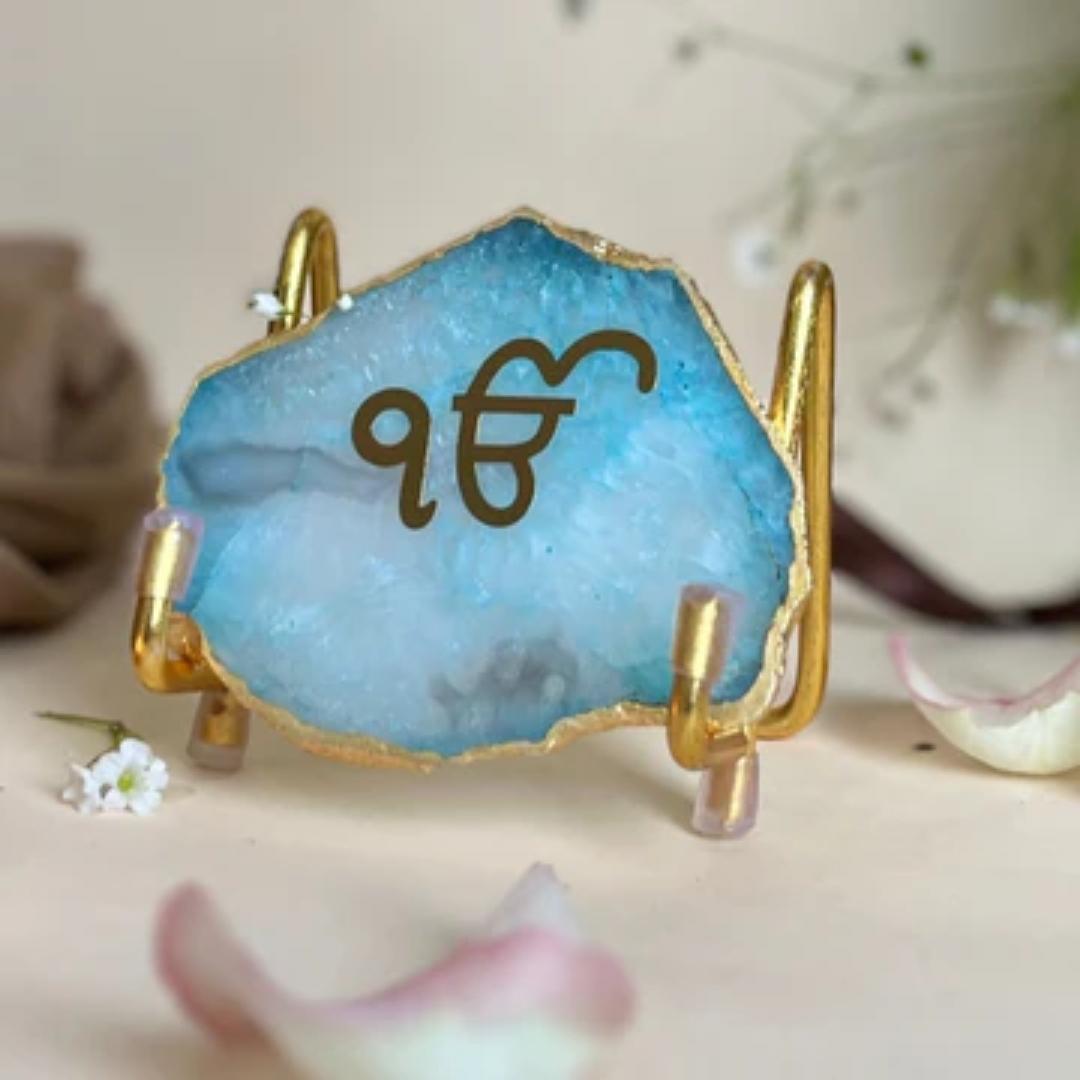 Ik Onkar Symbol Crystal Agate Metal Frame