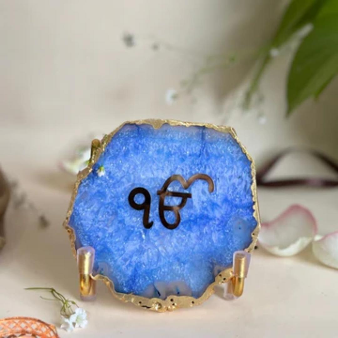Ik Onkar Symbol Crystal Agate Metal Frame