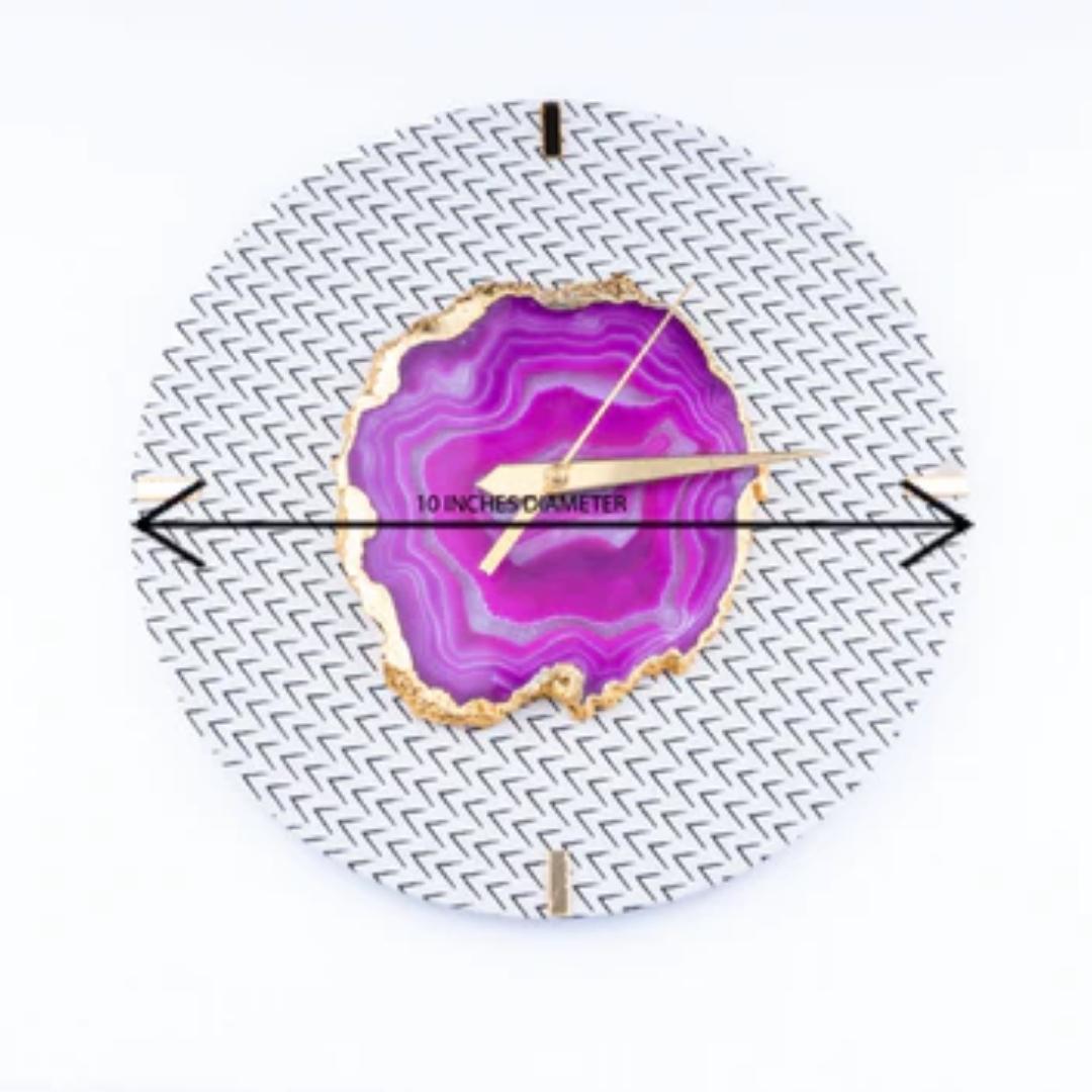 Arrow Patterned Base Pink Crystal Agate Wall clock