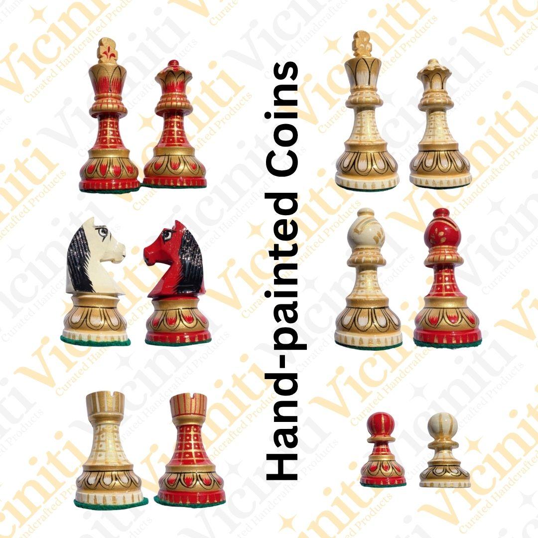 Handpainted Coins Handcrafted Wooden Chess Board Game