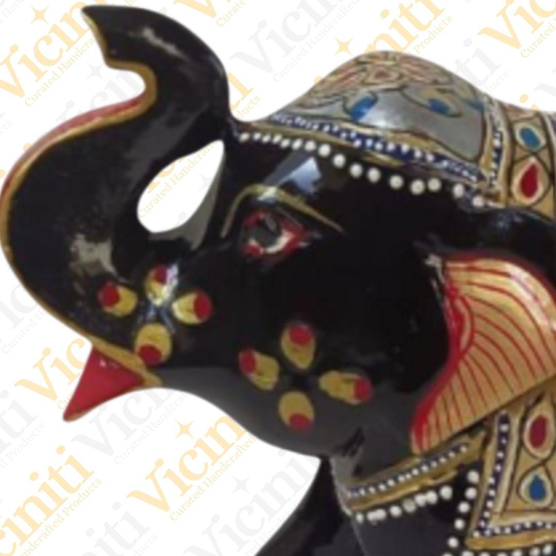 Silver Embellished Handcrafted Wooden Elephant Showpiece