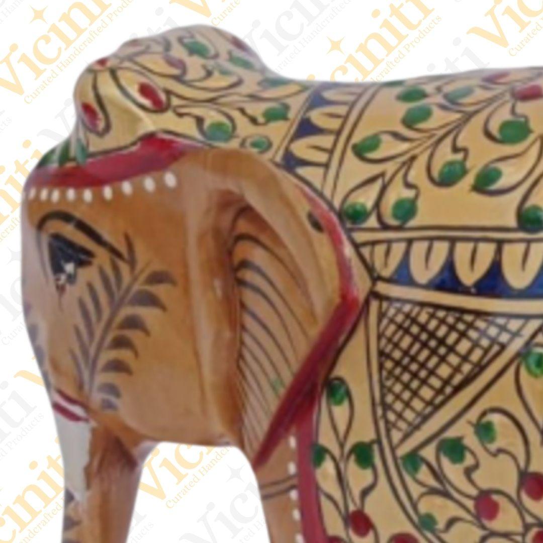 Gold Leaf Theme Light Wood Handcrafted Elephant Showpiece