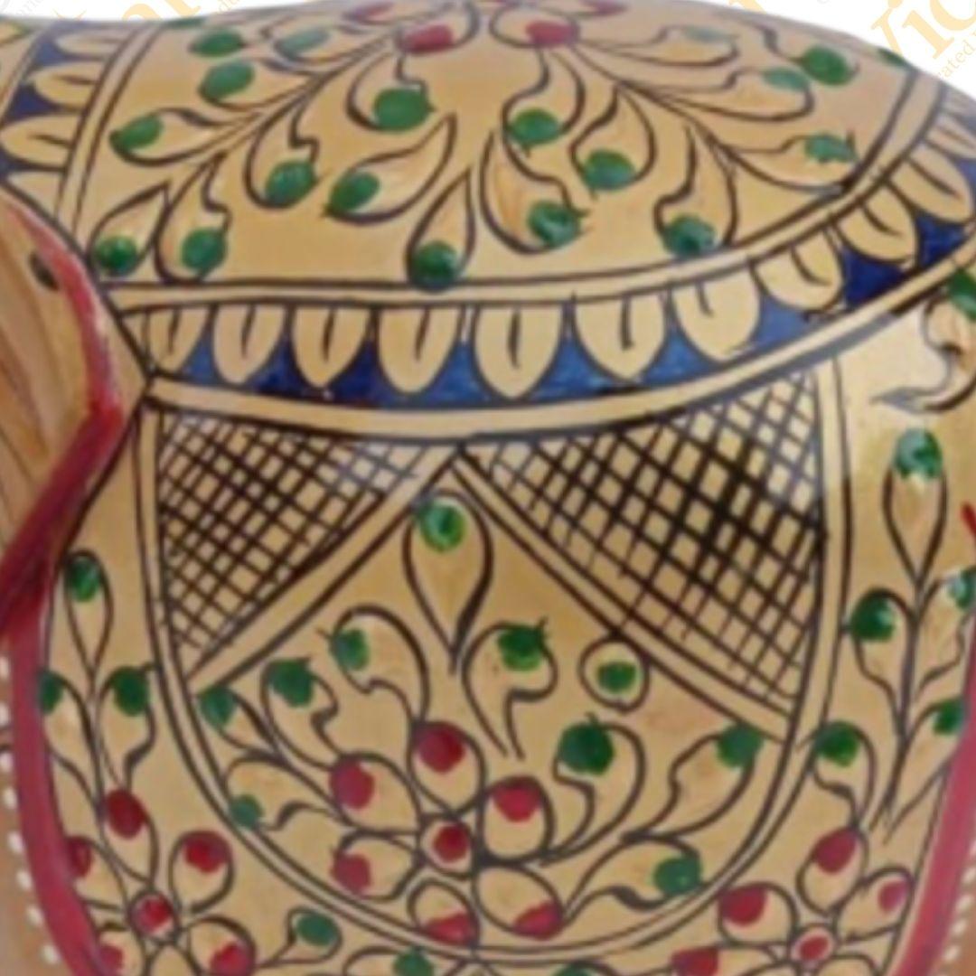 Gold Leaf Theme Light Wood Handcrafted Elephant Showpiece