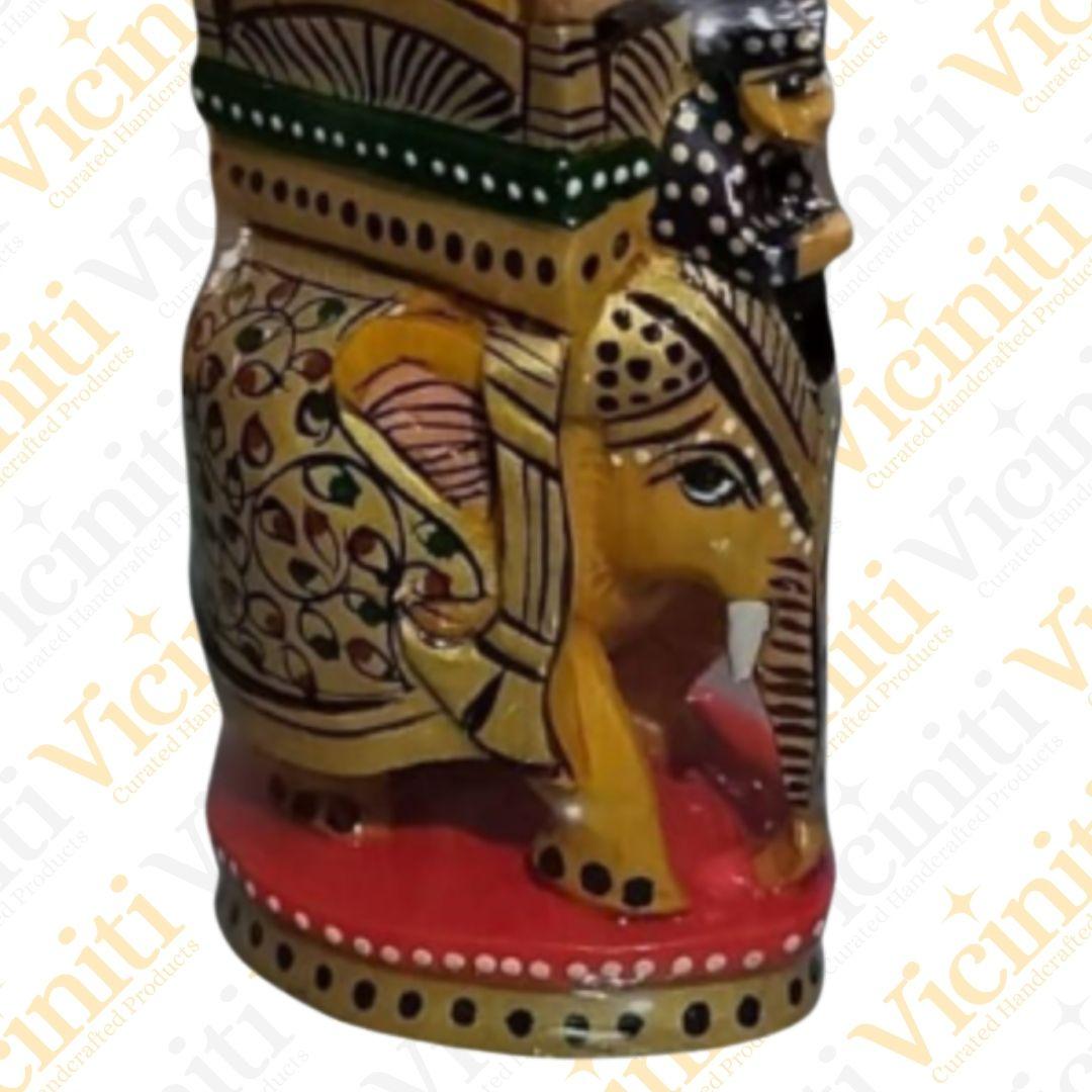 Embellished Amabari King on Elephant with Palanquin Wooden Handcrafted Showpiece