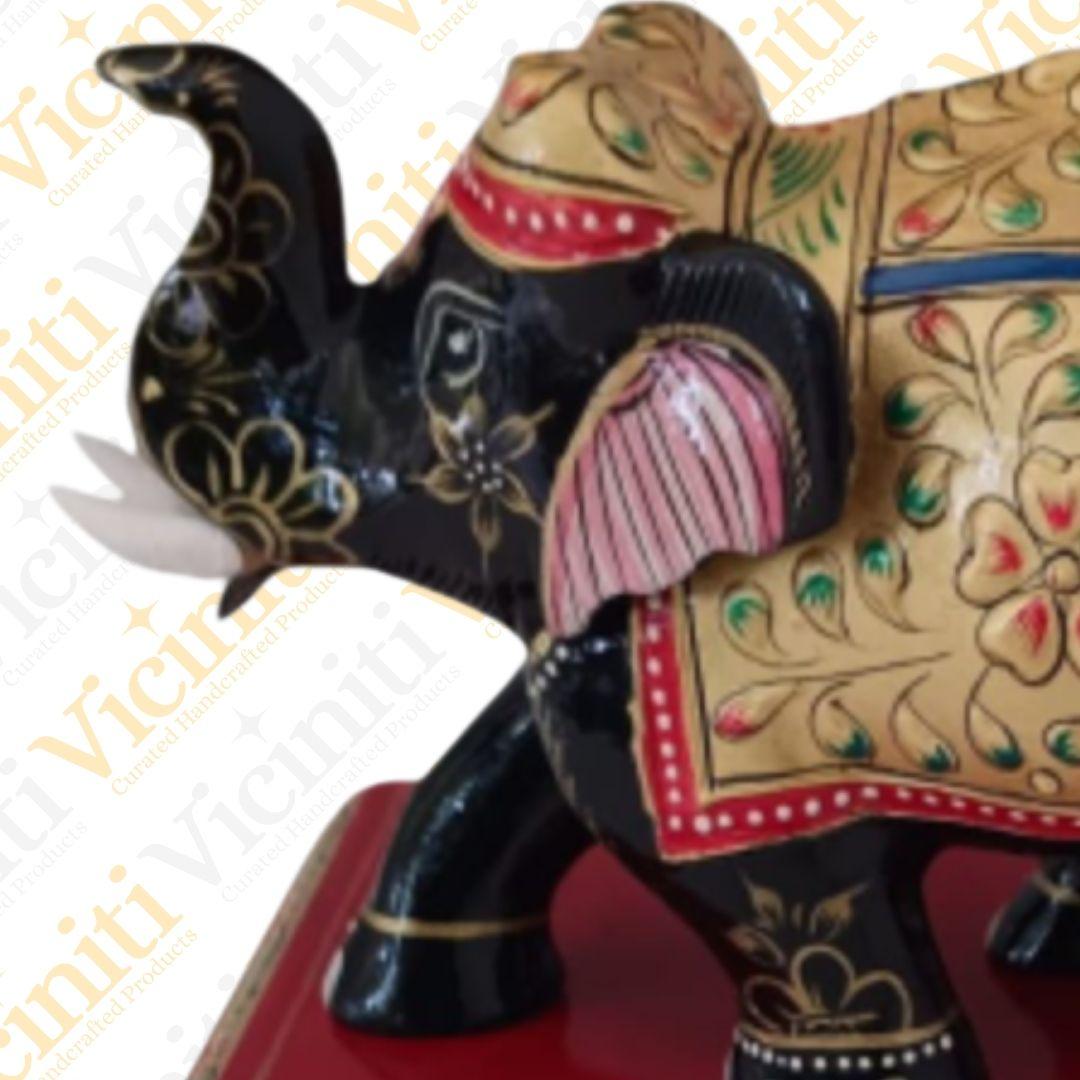Full Gold Leaf Cloth Embellished elephant with base handcrafted wooden showpiece