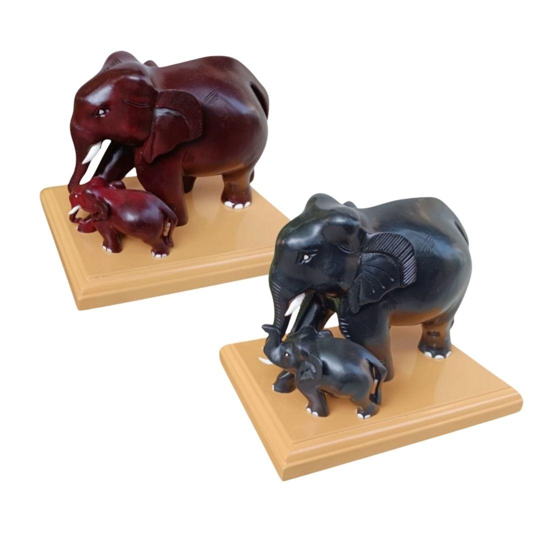 Mother Elephant with Calf Handcrafted Wooden Showpiece in 2 color options
