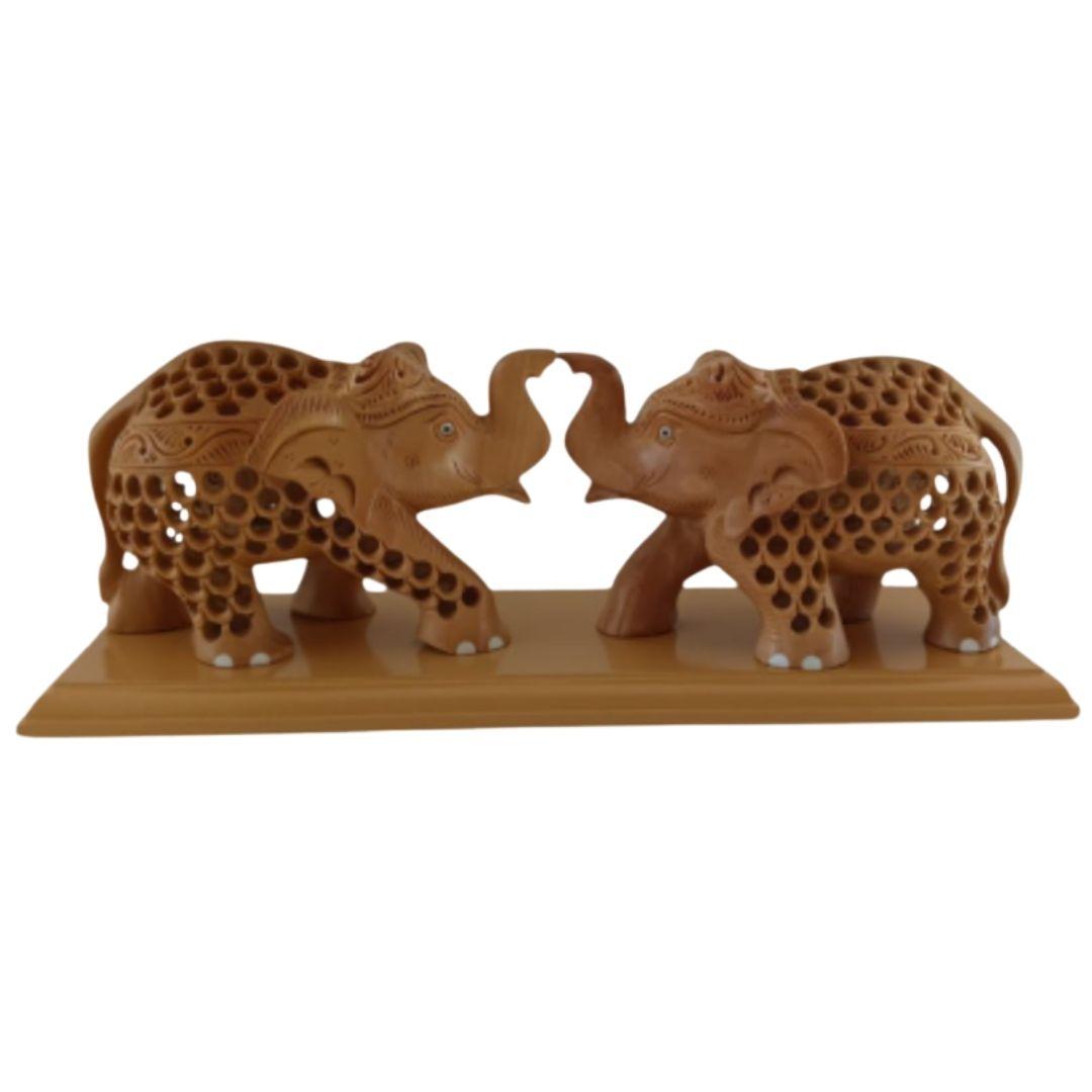 Twin Lovers Undercut carving design elephants showpiece