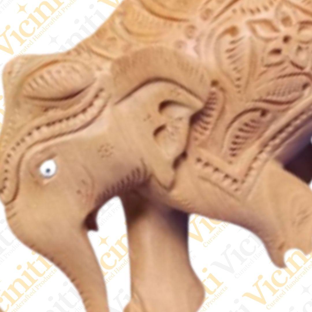 Natural Hand carved and etched wooden elephants showpiece