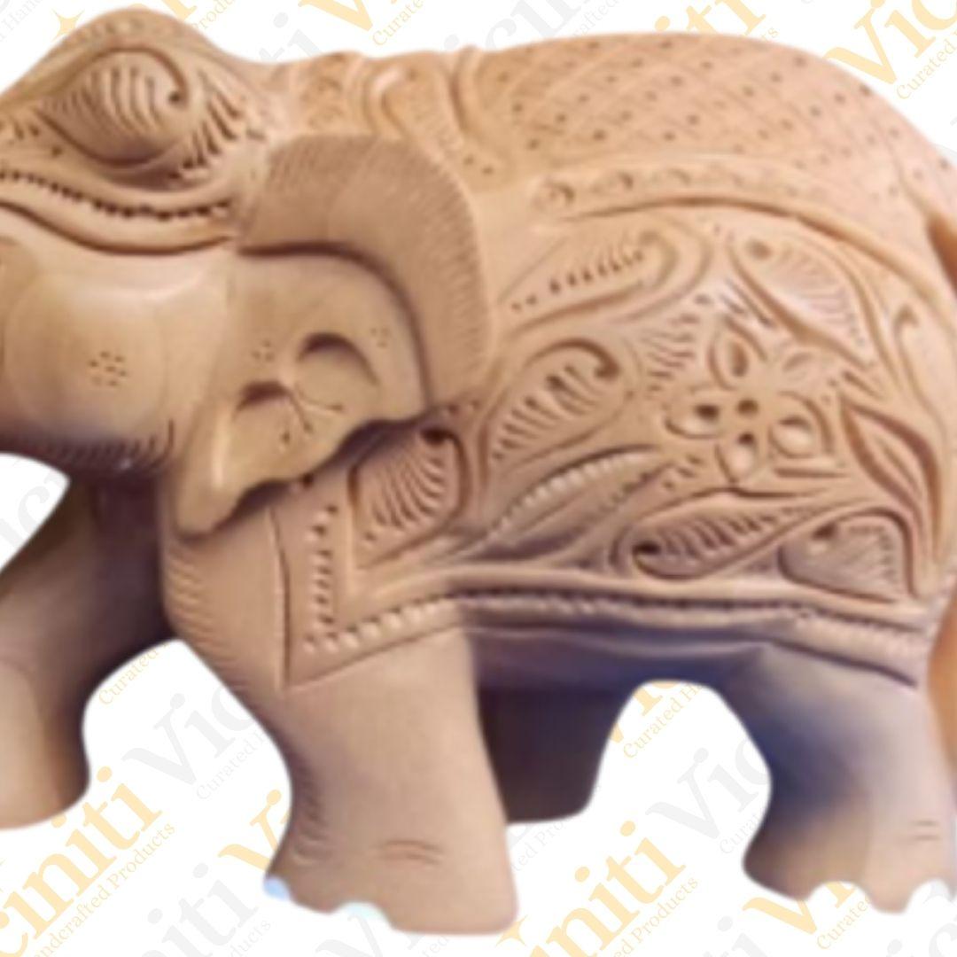 Natural Hand carved and etched wooden elephants showpiece