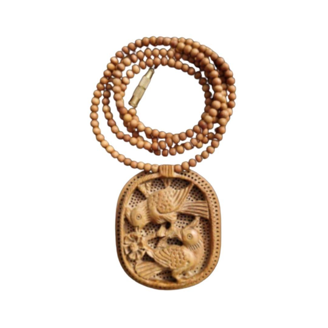 Hand Carved Wooden Love Birds Necklace