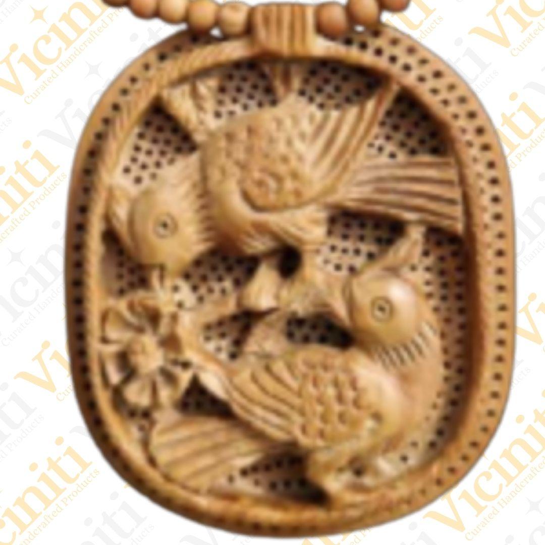 Hand Carved Wooden Love Birds Necklace