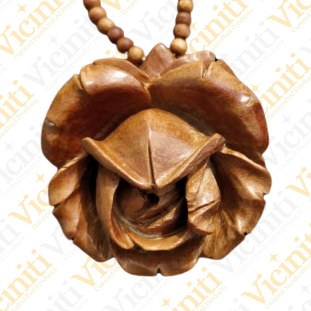 Hand Carved Wooden Rose Necklace