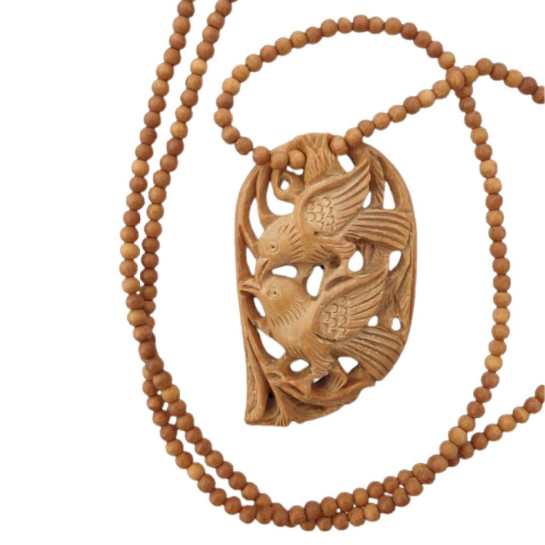 Twin Birds Wooden hand carved Necklace