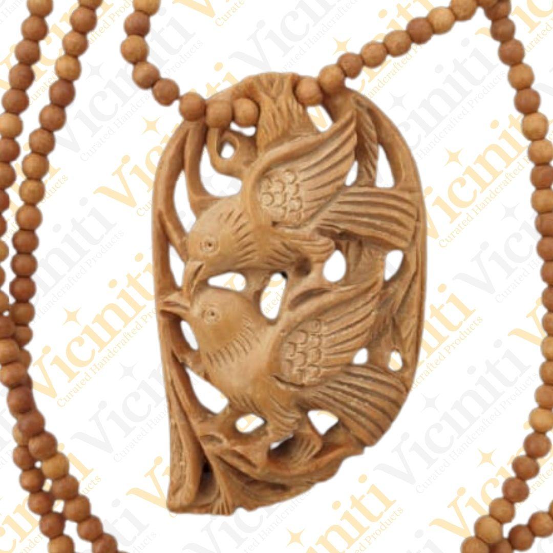 Twin Birds Wooden hand carved Necklace