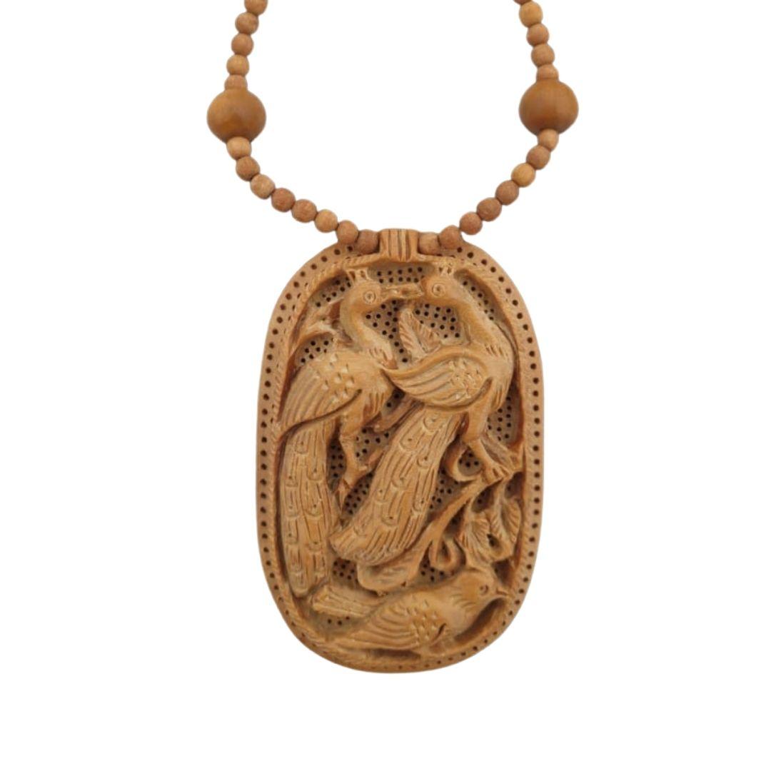 Twin Peacocks Wooden Hand Carved Locket