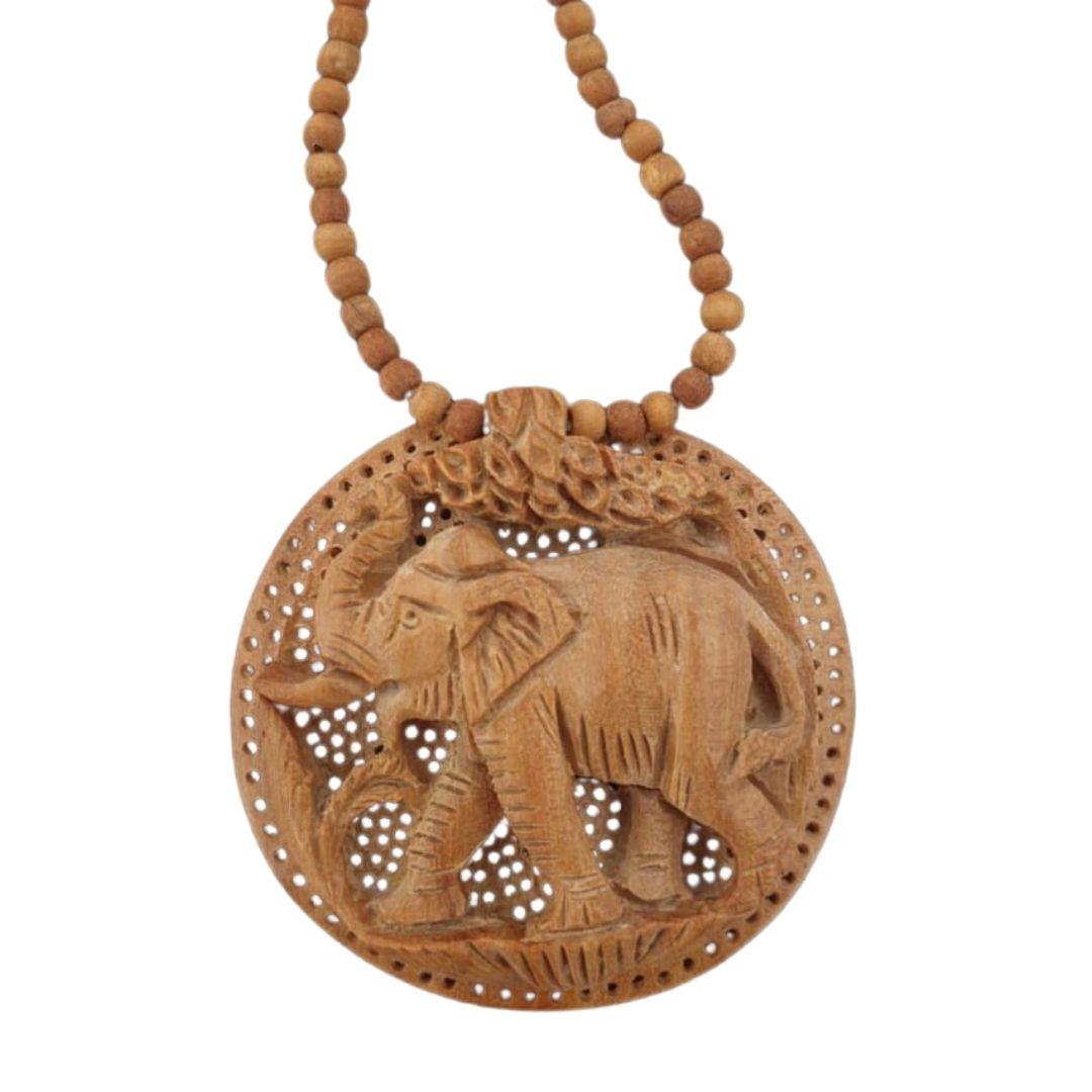 Forest Elephant Wooden Hand Carved Necklace