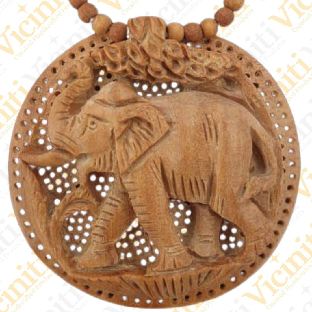Forest Elephant Wooden Hand Carved Necklace