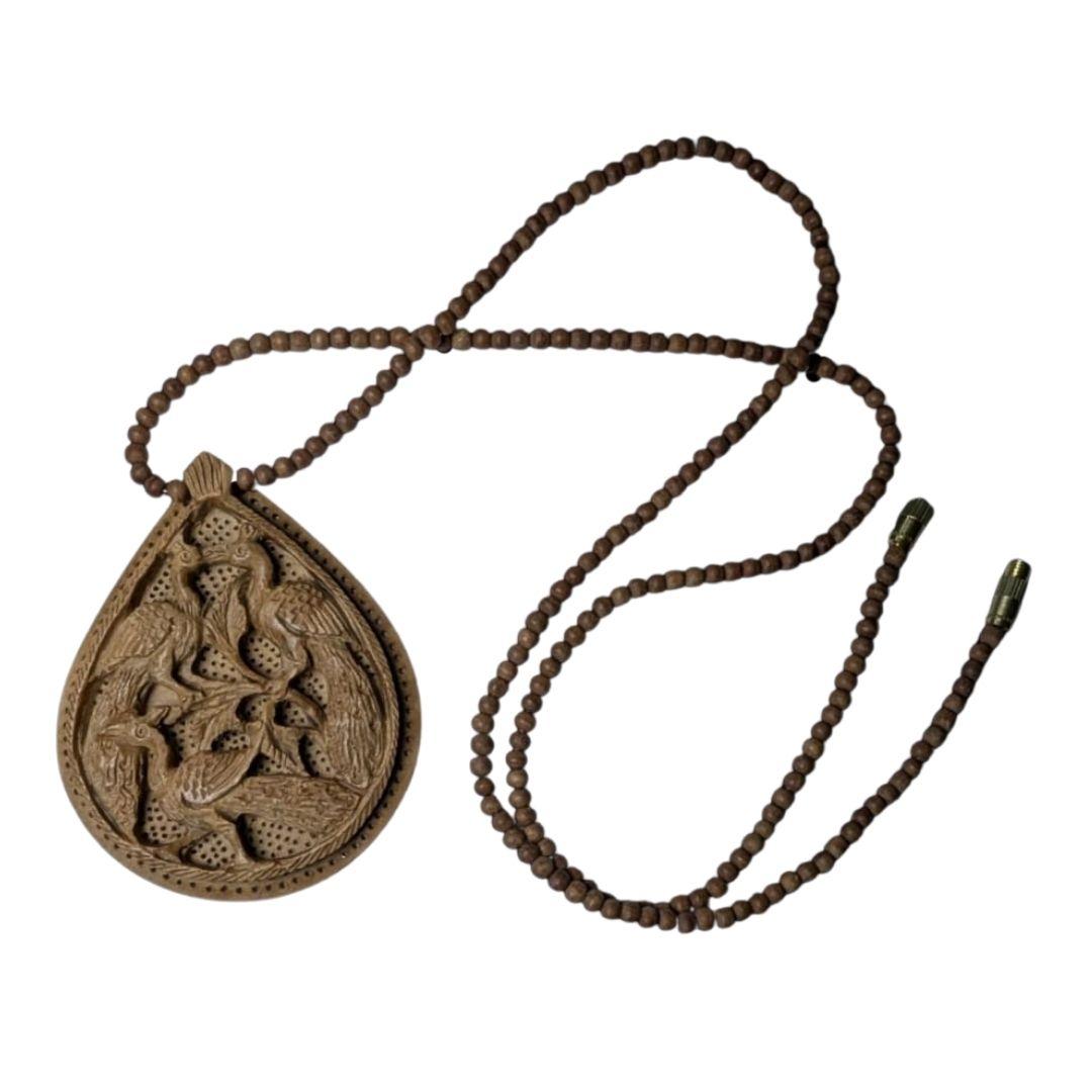Chilling Peacocks Wooden hand carved necklace