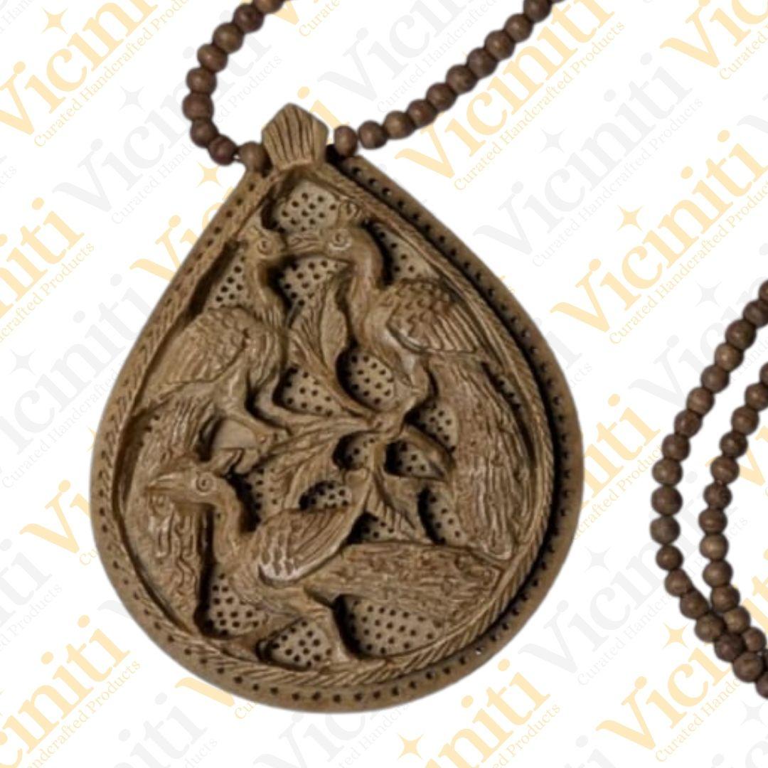 Chilling Peacocks Wooden hand carved necklace