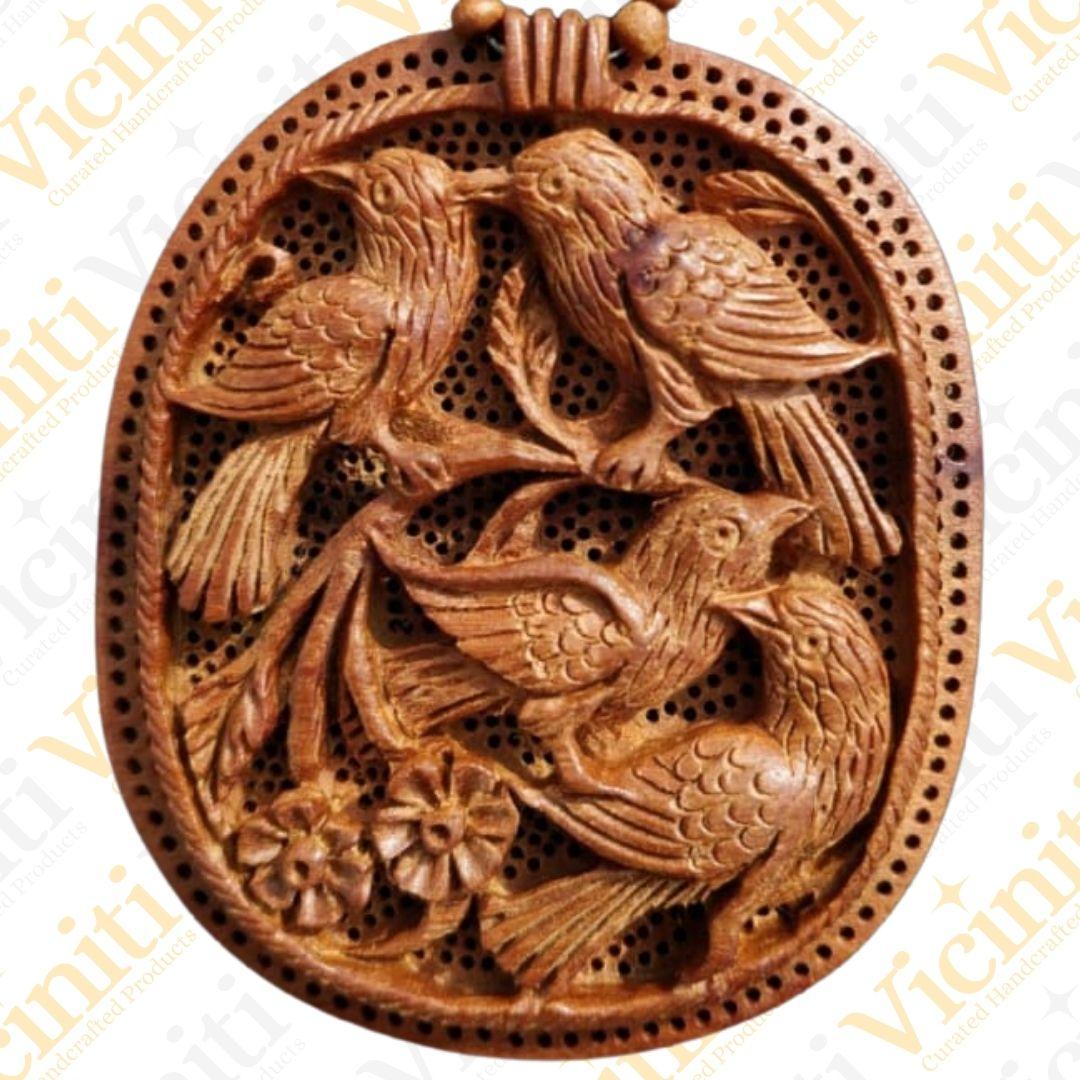 Amazonian Birds Hand Carved Wooden Necklace