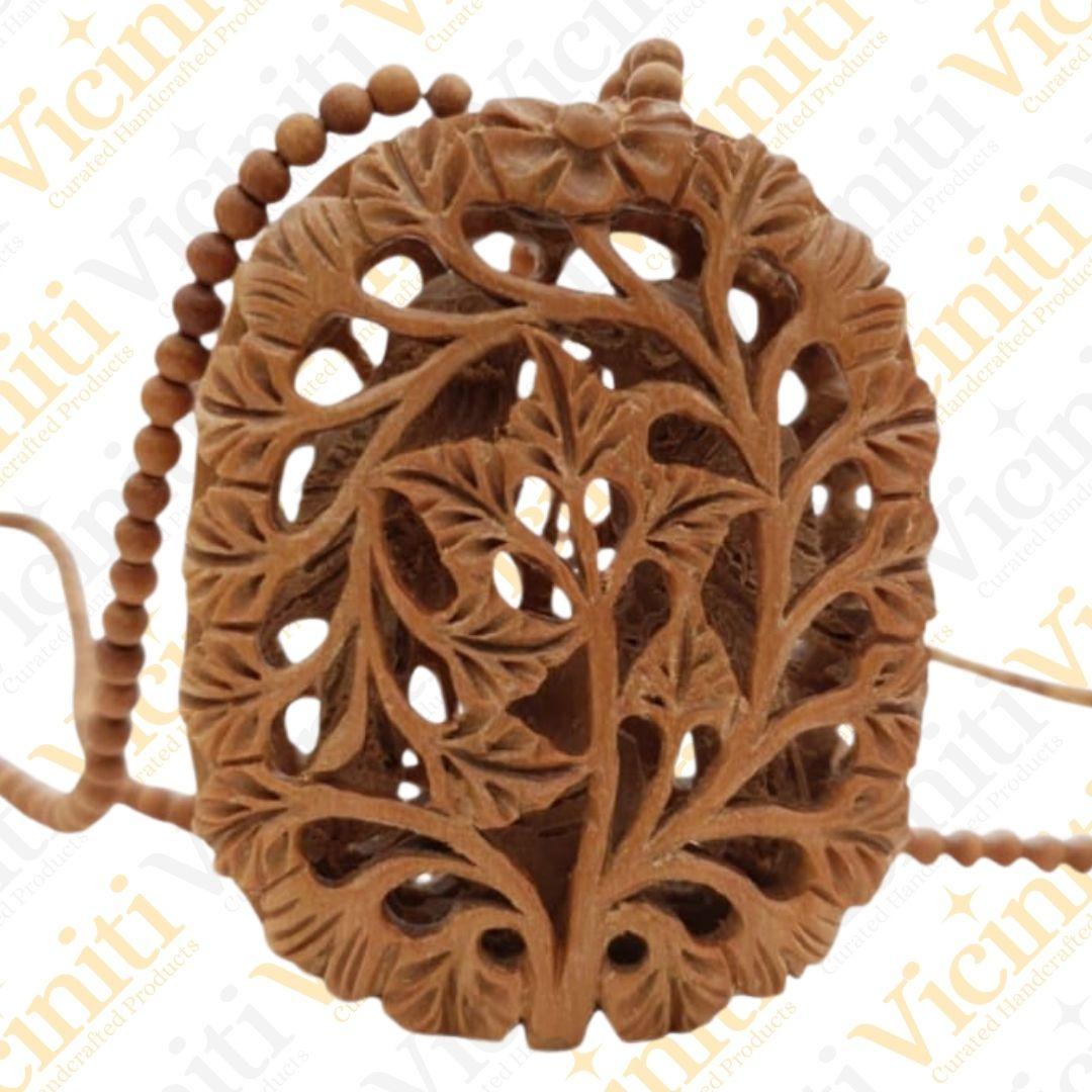 Undercut Carving Elephant Inside Wooden Necklace