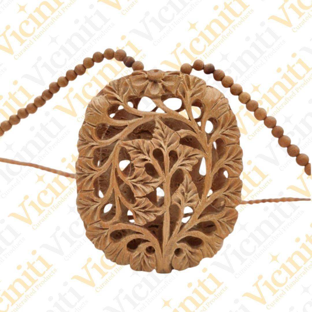 Undercut Carving Elephant Inside Wooden Necklace